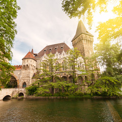Fototapeta premium Vajdahunyad Castle in the City Park of Budapest, Hungary.