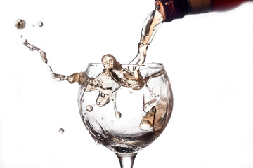 the liquid is poured into a glass and spray