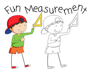 Doodle boy holding measurement tool
