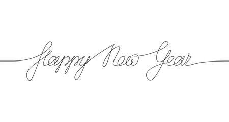 HAPPY NEW YEAR handwritten inscription. Hand drawn lettering. One line drawing of phrase. Vector