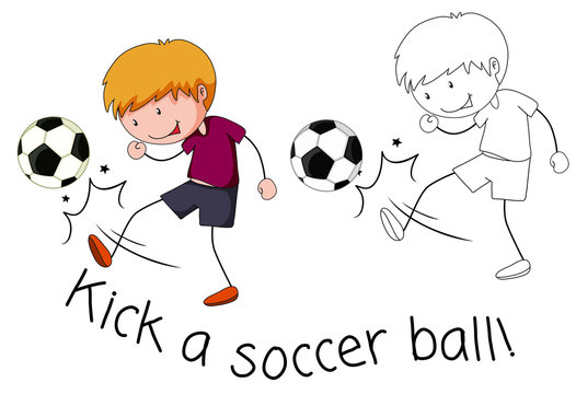 Doodle boy kick a soccer ball