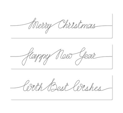 Set of New Year and Christmas handwritten phrases. Hand drawn lettering. One line drawing of phrase. Vector