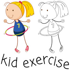Doodle girl playing hula hoop