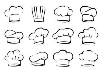 hand drawn set of chef and cook hats