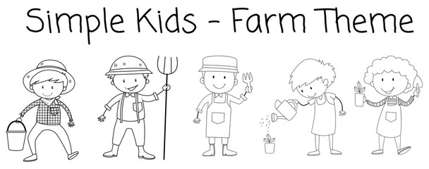 Set of doodle farmer character
