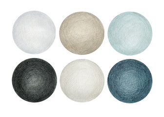 Circles, blue&grey colors, color pencils, hand drawn, high resolution, isolated on white