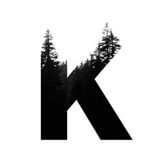 Letter K hipster wilderness font lettering. Outdoor adventure.