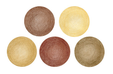 Circles, chocolate colors, color pencils, hand drawn, high resolution, isolated on white