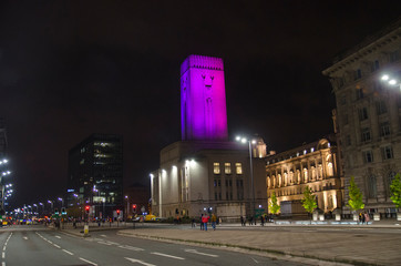 Fototapeta na wymiar Night view of a bautiful building in Liverpool, UK