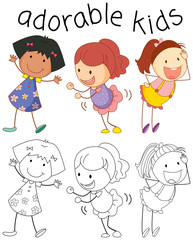 Group of doodle adorable kids