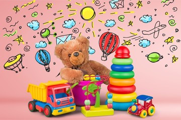 Obraz premium Colorful Toys collection on desk