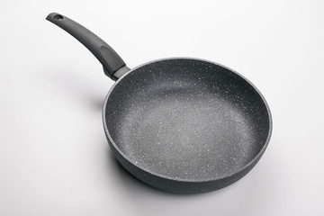 Stone Frying Pan Isolated on White Background. Top Angle View.