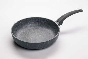 Stone Frying Pan Isolated on White Background. Angle View.