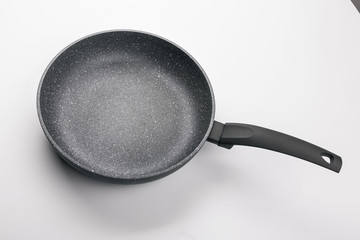 Stone Frying Pan Isolated on White Background. Top View.