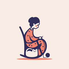 Knitting woman on a chair, vector illustration
