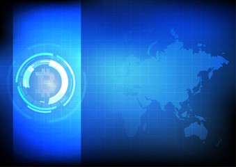 Vector : Electronic circuit inside bitcoin symbol on blue background