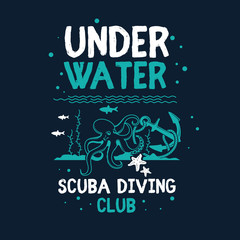 scuba diving underwater illustration vector t shirt printing, poster, banner, abstract design