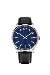 Men's leather wrist watch in white background
