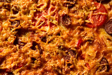 Pizza background - macro shot delicious italian pizza
