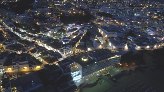 Albufeira. Aerial view in Algarve, Portugal.  Beach froma Drone. 4k Video
