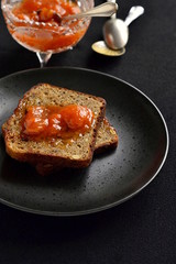 Rye toast with apricot jam