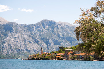 View of town Perast on the background of mountains, Montenegro