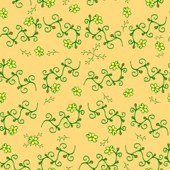 Plants, branches, berries and flowers. Seamless pattern. Hand drawing. Raster for textiles, clothes, dishes, packaging.