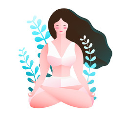 Young Woman Practice Yoga in Nature Flat Design