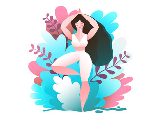 Obraz na płótnie Canvas Beautiful Woman Practice Yoga Tree Pose in Nature