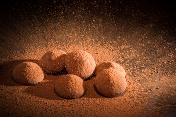 Chocolate truffles with powdered cocoa