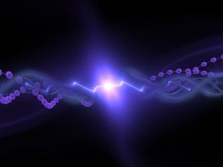 Illustration of molecules and atoms in outer space