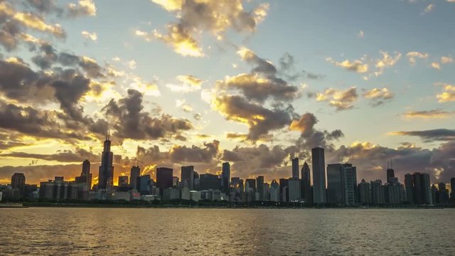 Time Lapse of the Chicago Skyline at Sunset (Zoom Out)