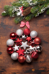 Christmas greeting card with fir tree and decor