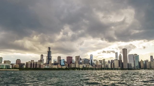 Time Lapse of the Chicago Skyline on a Cloudy Day (Zoom Out)