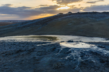 Mud volcanoes in Gobustan at sunset