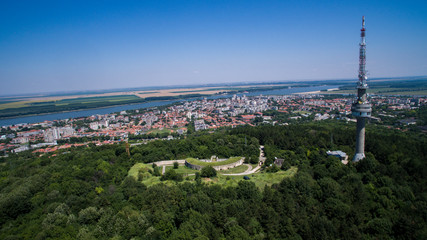 Aerial view of Silistra, Medzhidi Tabia Castle and Danube river, Bulgaria