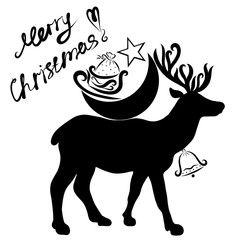 Congratulations on Christmas and deer carrying gifts from Santa Claus