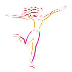 Running woman, sense of flight, colorful sketch