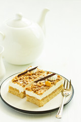 strawberry cake. dark background.