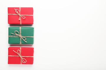 Christmas gift boxes on white background