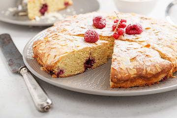 Almond and berry cake, Bakewell tart. Traditional British pastry. 