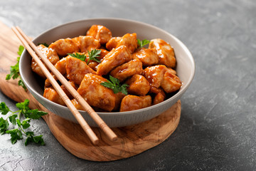 Spicy sweet and sour general tso chicken .