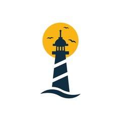 Lighthouse building sunset logo