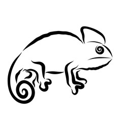 Chameleon with an eye and a tail in the form of a spiral, black outline
