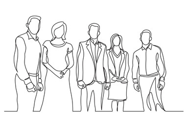 continuous line drawing of business team standing together
