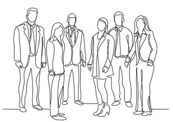 continuous line drawing of business team standing together