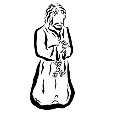 kneeling man praying black and white clip art preview