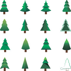 Set of different colors christmas and new year tree icons