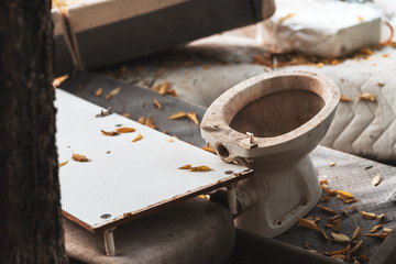 Fototapeta na wymiar Old toilet bowl as garbage