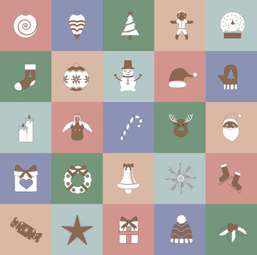 A Christmas and holidays circular flat design style set of a 25 icons . File is cleanly built and easy to edit. . Flat ui color style without clipping masks.